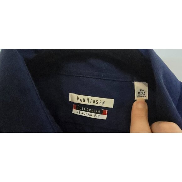 Van Heusen Mens Navy Long-Sleeve Shirt Regular Fit Flex Collar 18.5 Neck 36/37 S - Picture 3 of 3